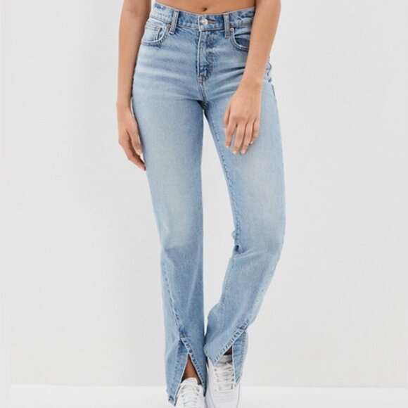 American Eagle 90’s Bootcut Jeans Center Split Size 6 Light Wash Stretch EUC - Picture 16 of 16